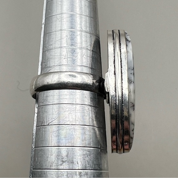 New Dendritic Dendrite Opal Crystal Stone Silver Overlay Ring Size 7.5 - Picture 5 of 7